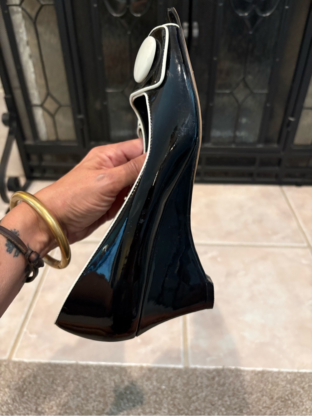Black & White Patent Peep-Toe Pumps - Picture 6 of 6